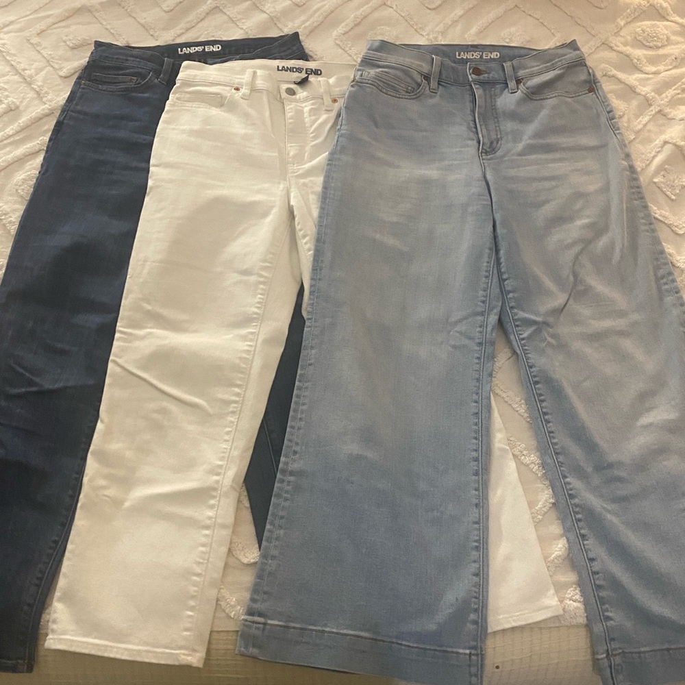 Lands' End Women's Straight Leg Jeans - Navy, White, Light Blue